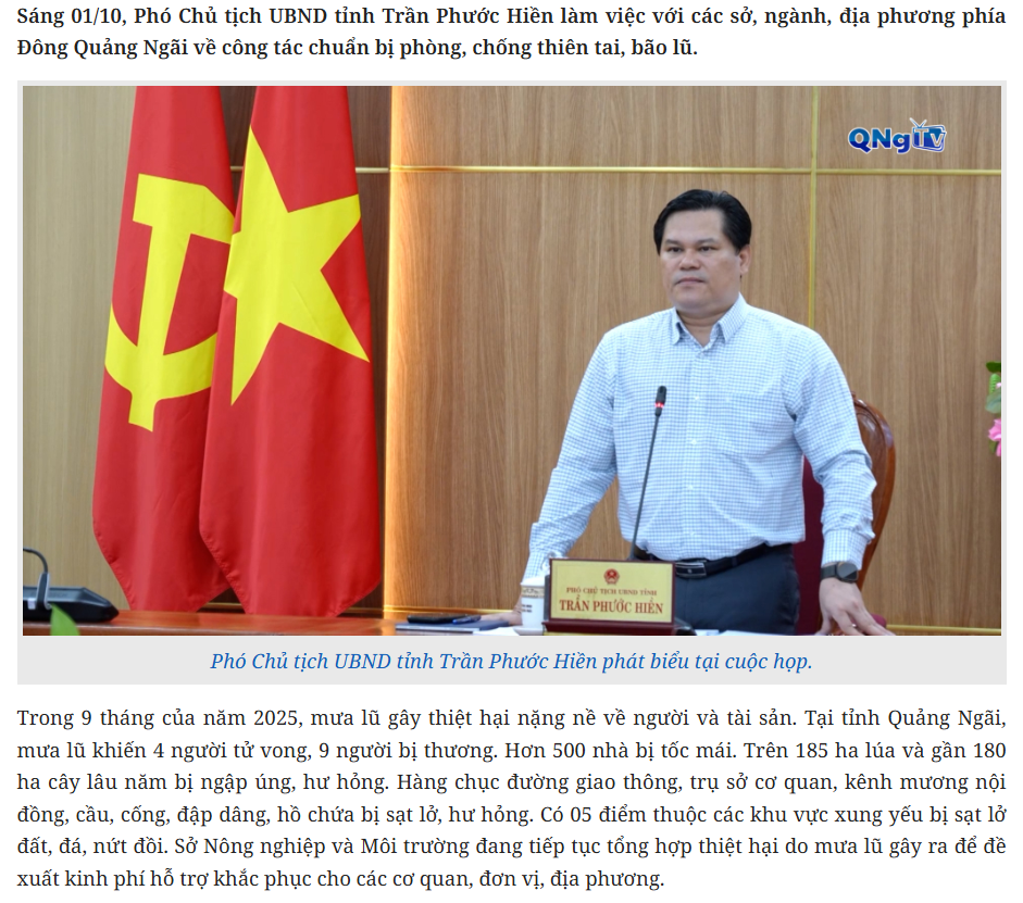 UBND tỉnh Quảng Ngãi làm việc về công tác phòng, chống thiên tai (01/10/2025)